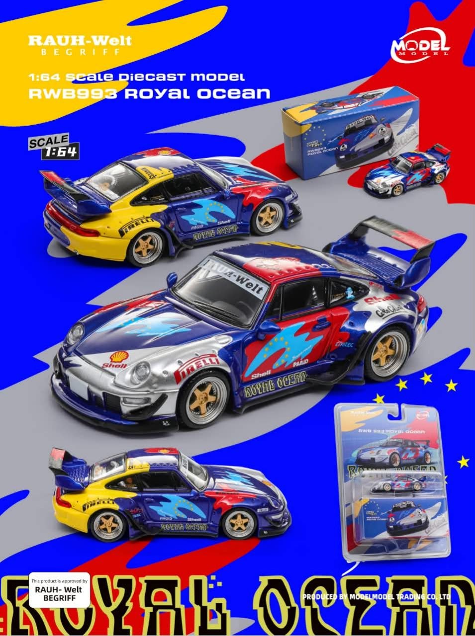 ModelModel 1:64 RWB 993 GT Wing Royal Ocean Livery (MM64-RWB993-016) *Blister Packaging*