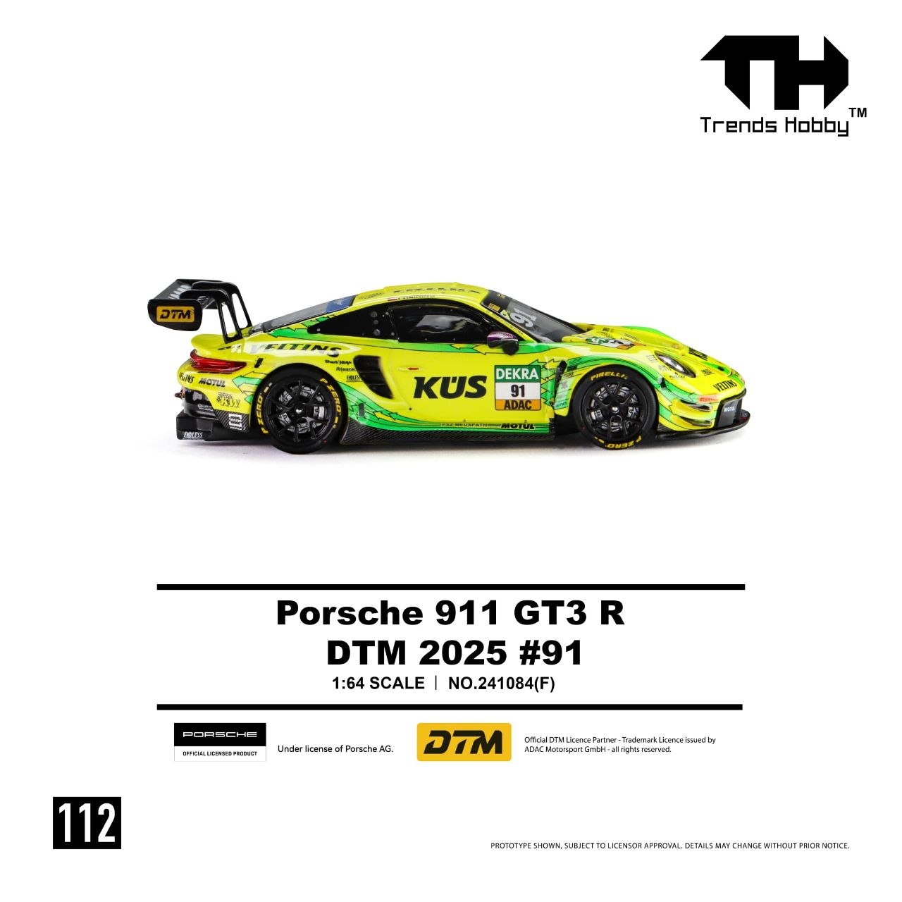 Trends Hobby 1:64 Porsche 911 GT3 R DTM 2025 #91 Yellow