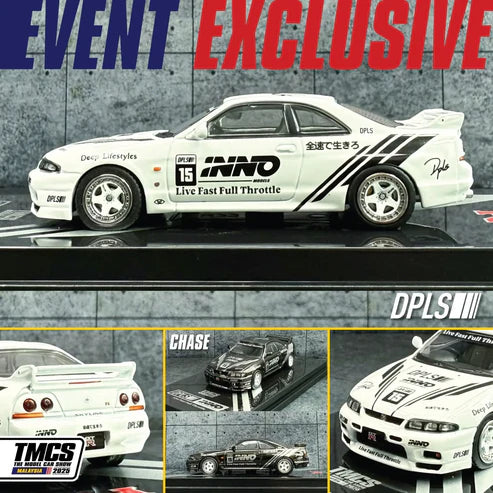 Inno64 x DPLS 1:64 Nissan Skyline GT-R (R33) White/Black