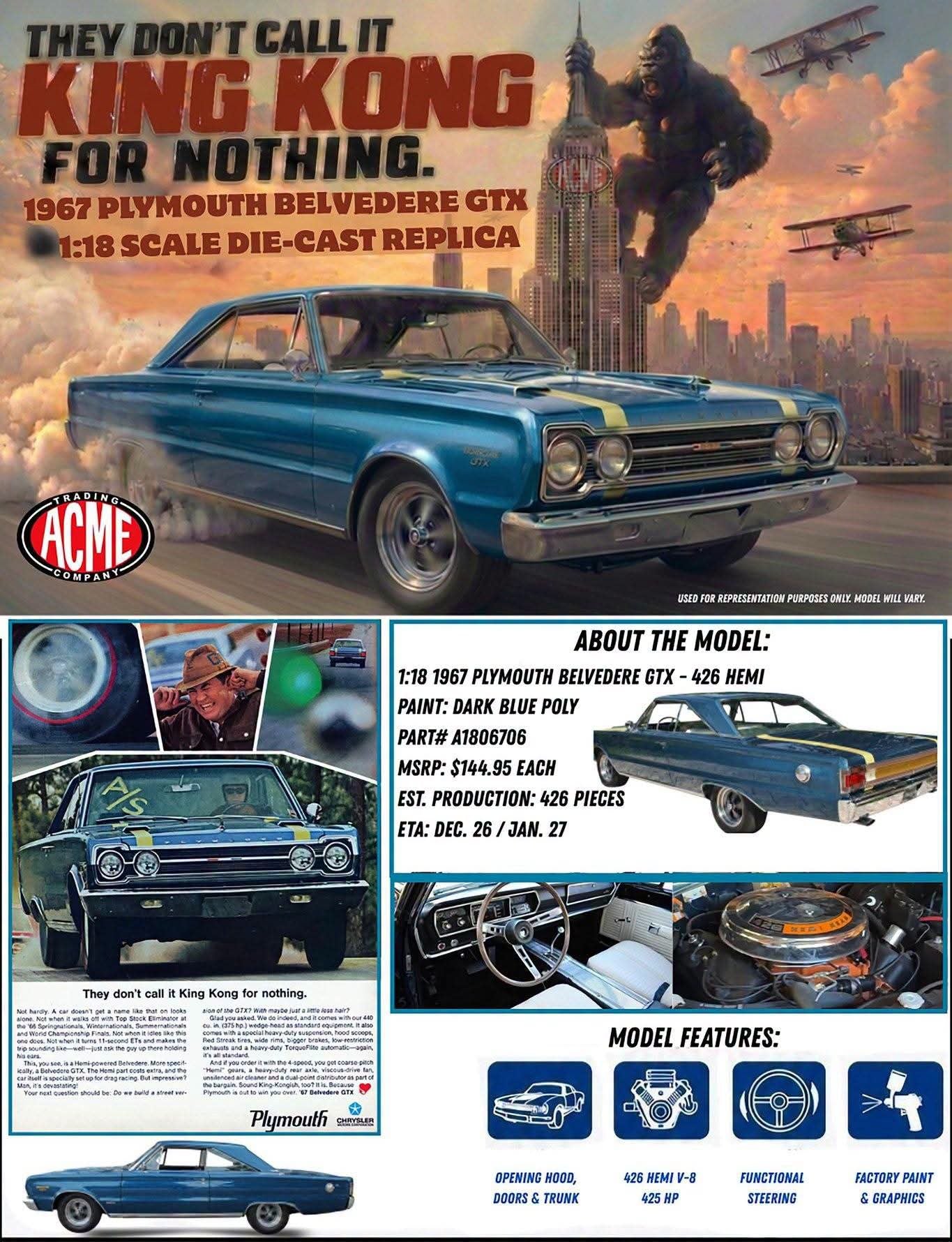 Acme Diecast 1:18 Plymouth Belvedere GTX *King Kong* Blue
