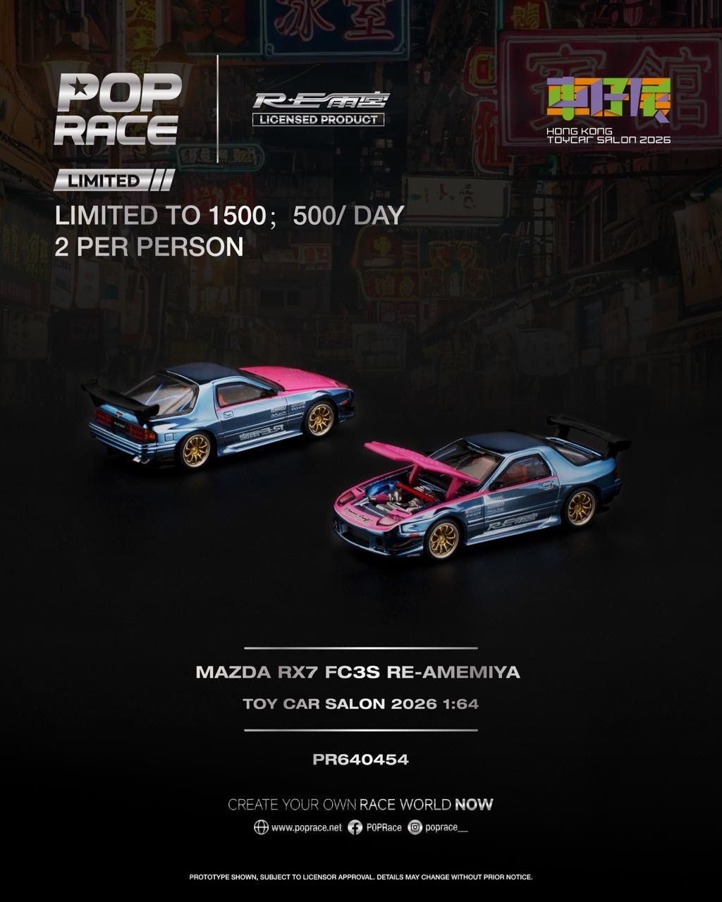 Pop Race 1:64 Mazda RX7 FC3S RE-AMEMIYA Purple/Blue 2026 HK Toy Car Salon (PR64-454)