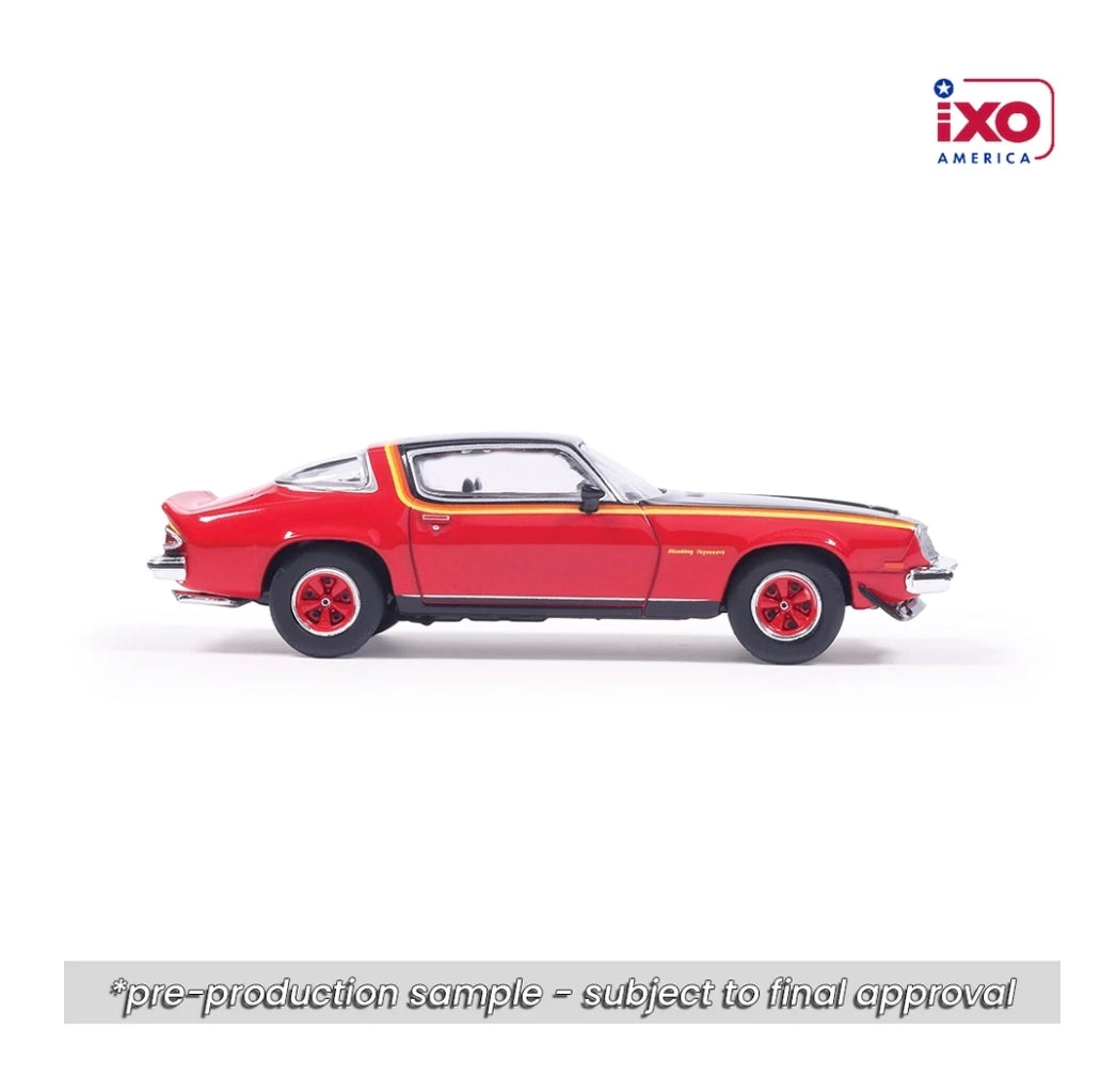 IXO America 1:64 1975 Chevrolet Camaro Rally Sport Light Red and Black