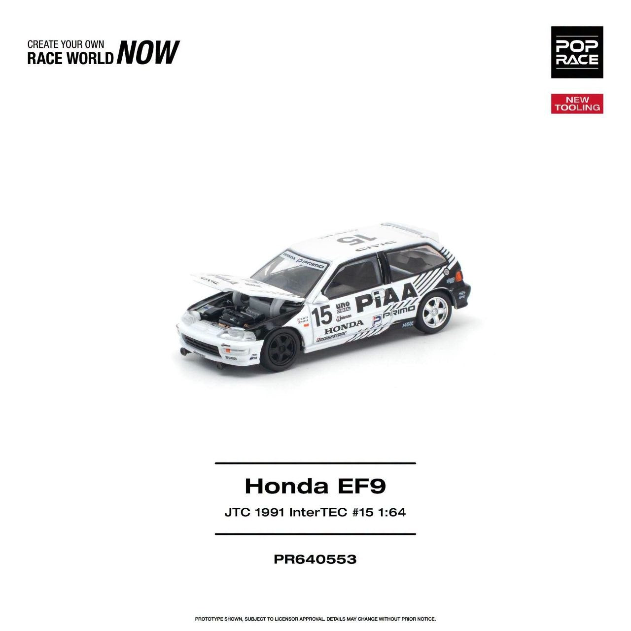 Pop Race 1:64 Honda Civic (EF9) #15 JTC 1991 InterTEC *NEW TOOLING* #0553