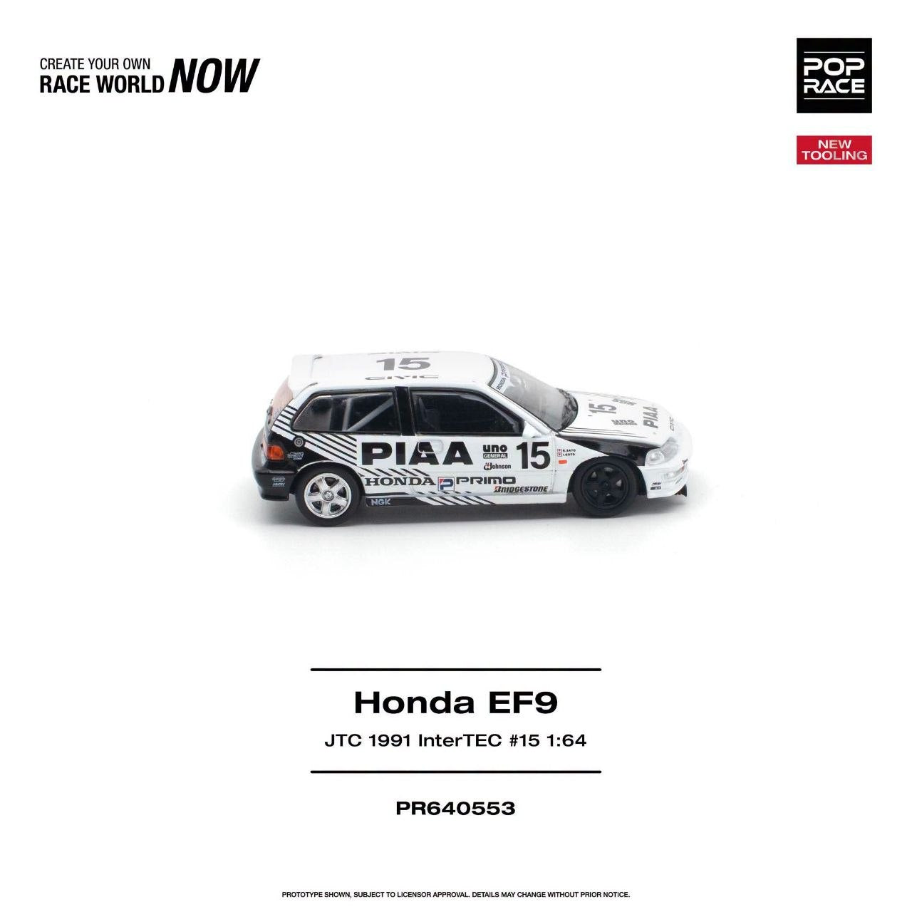 Pop Race 1:64 Honda Civic (EF9) #15 JTC 1991 InterTEC *NEW TOOLING* #0553