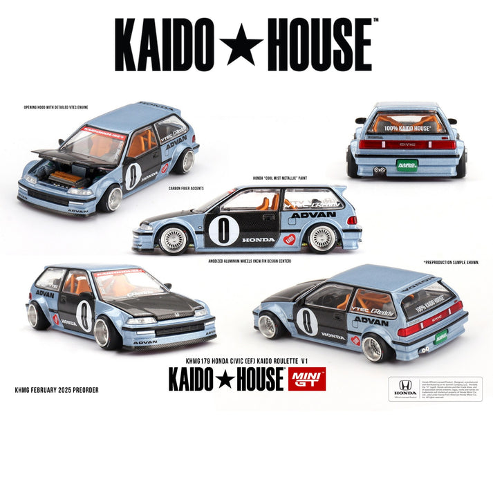 Kaido House x Mini GT Honda Civic (EF) Kaido Roulette V1 - Light Blue KHMG179 #179
