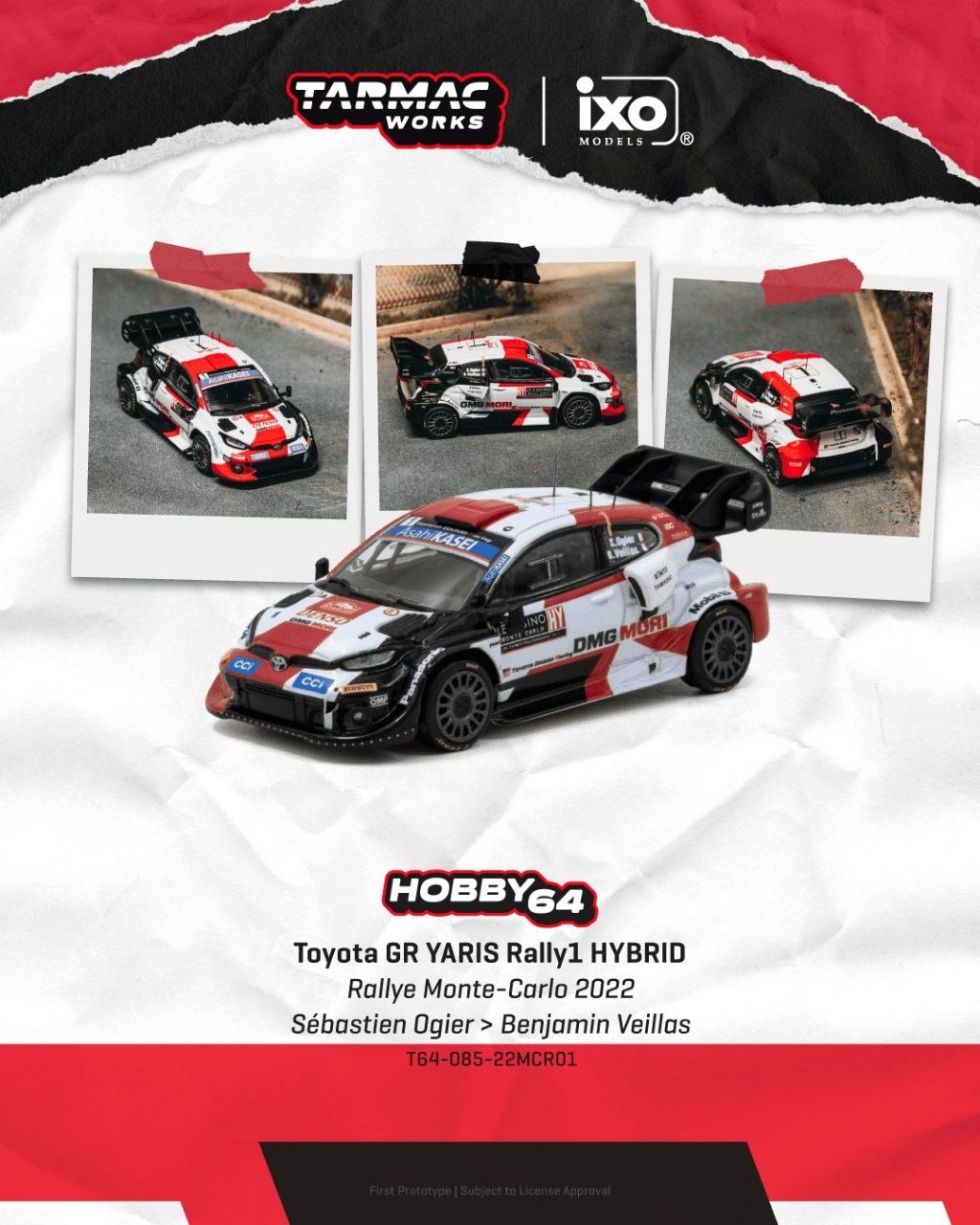 Tarmac Works 1:64 Toyota GR YARIS Rally1 HYBRID Rallye Monte-Carlo 2022 Sébastien Ogier/Benjamin Veillas
