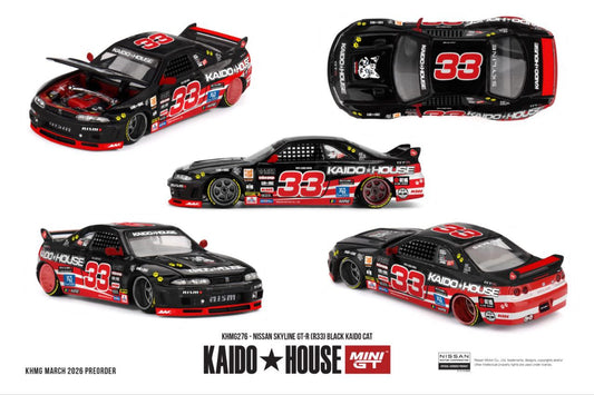 Kaido House x Mini GT 1:64 Nissan Skyline GT-R R33 Black Kaido Cat #276