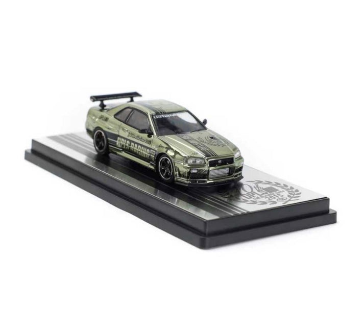 Inno64 x DPLS 1:64 Nissan Skyline GT-R R34 *10th Anniversary* Chrome Special Edition Box Set