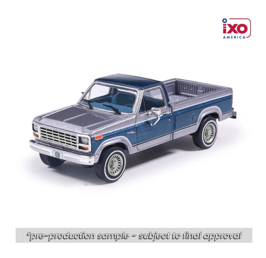 IXO America 1:64 1980 F-150 Ranger XLT Short Bed - Silver Metallic & Midnight Blue Metallic Combination Tu-Tone