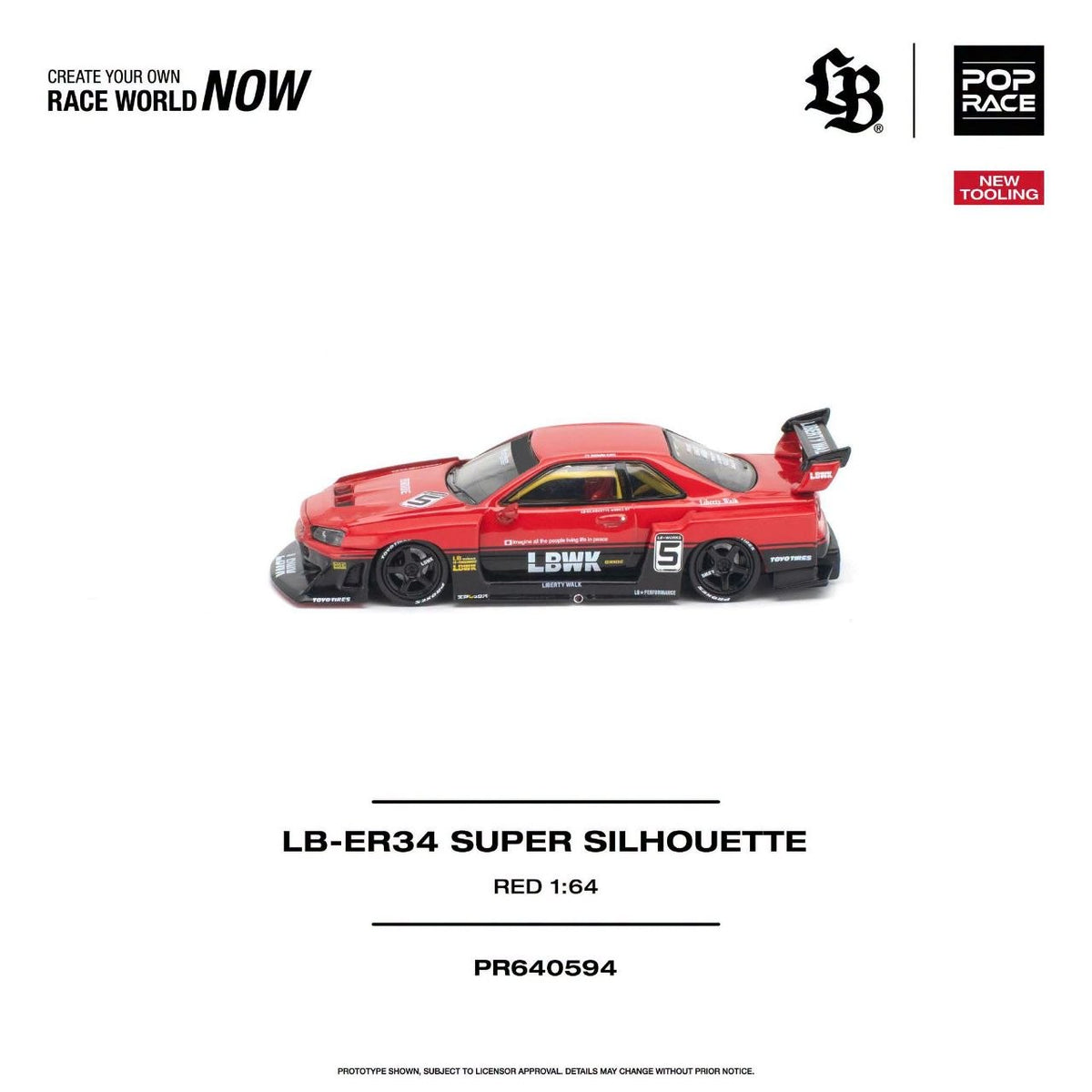 Pop Race 1:64 LB-ER34 Super Silhouette Red *New Tooling* PR640594