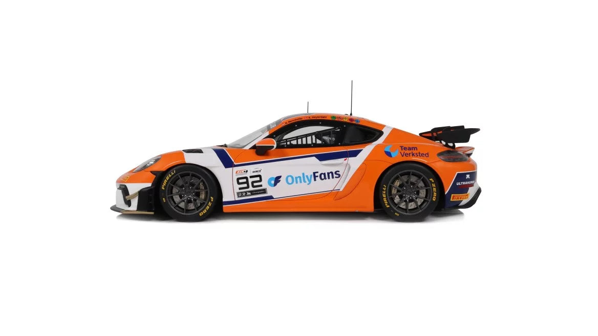 Ottomobile 1:18 2024 Porsche 718 Cayman GT4 RS Clubsport #92 E.Hayerdahl/N.Maloy GT4 European Series *Resin Series* Orange/White OT1235