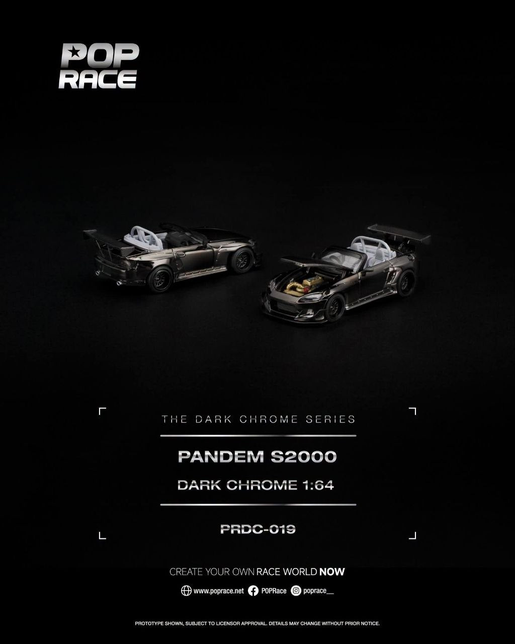 Pop Race 1:64 Pandem S2000 Dark Chrome PRDC019