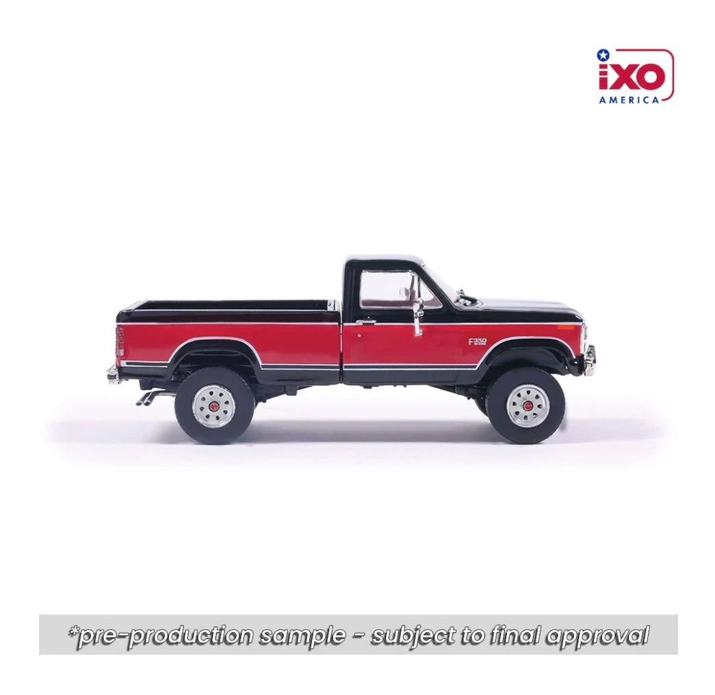 IXO America 1:64 1982 F-350 XL Short Bed - Raven Black & Candy Apple Red Deluxe Tu-Tone