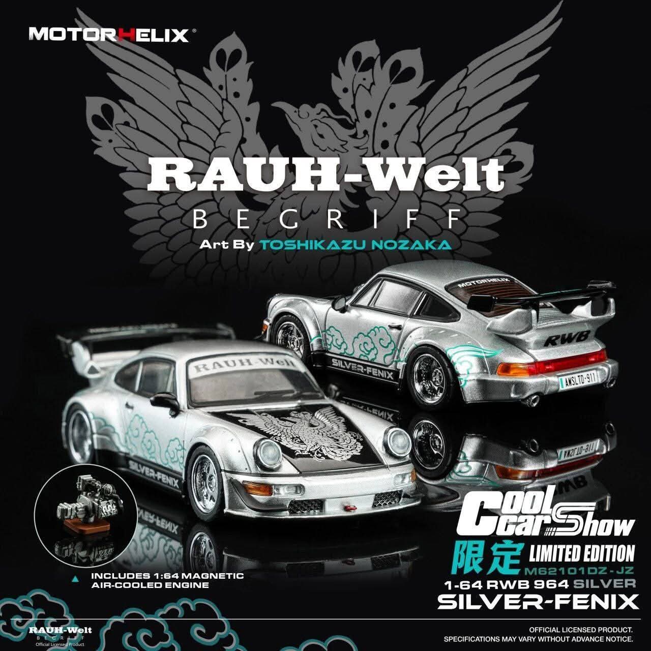 MotorHelix 1:64 RWB 964 *SILVER-FENIX* Silver (1990) Silver-Fenix Electroplated with 964 Air-Cooled Independent Engine (Magnetic) 2026 The Cool Car Show