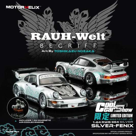 MotorHelix 1:64 RWB 964 *SILVER-FENIX* Silver (1990) Silver-Fenix Electroplated with 964 Air-Cooled Independent Engine (Magnetic) 2026 The Cool Car Show