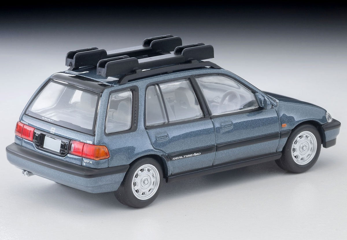 Tomica Limited Vintage 1:64 1990 Honda Civic Shuttle RT X with Figure and Mountain Bike Blue