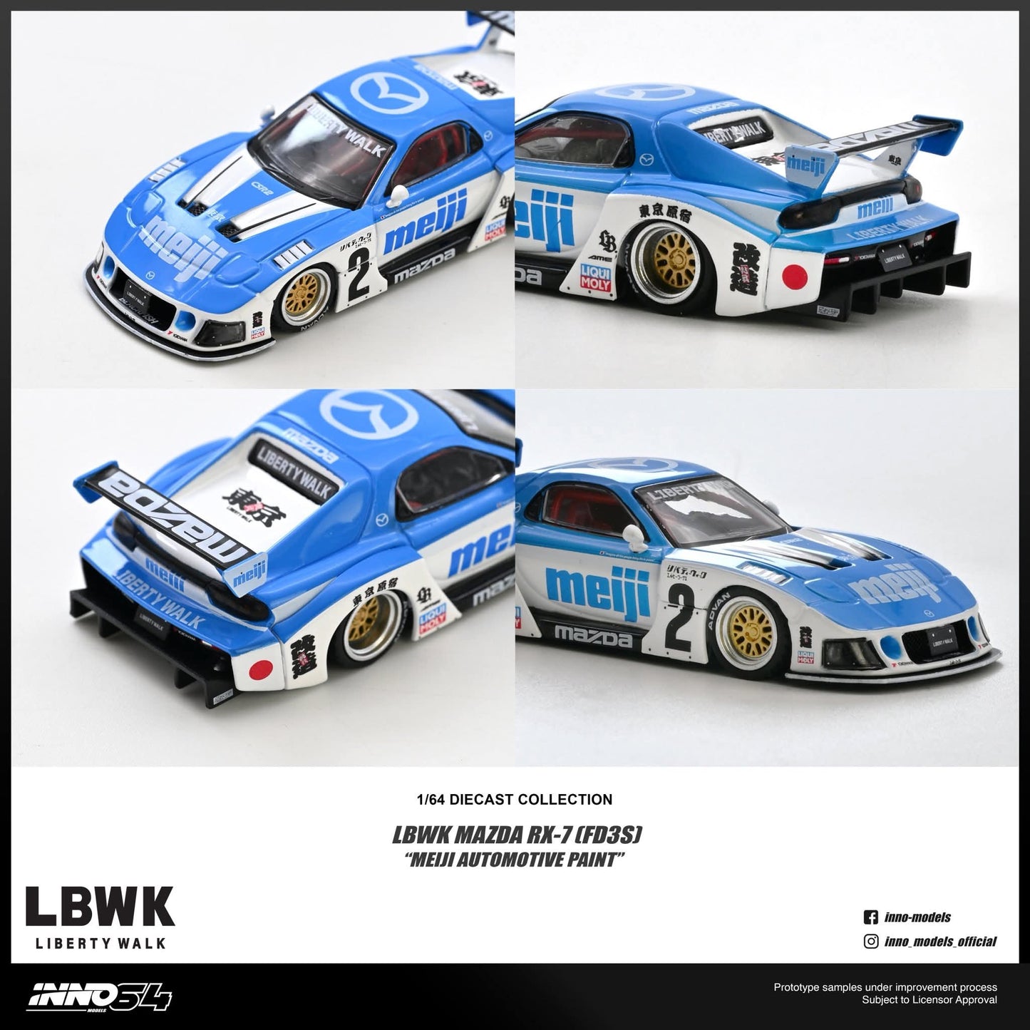 Inno64 Mazda RX7 (FD3S) LB-Super Silhouette *Meiji* Blue/White