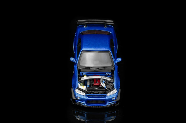 MotorHelix 1:64 Nissan Skyline GT-R (R34) Customized with GT Aero Kit Bayside Blue