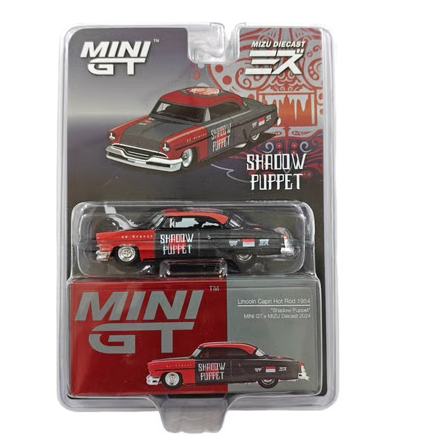 Mini GT x Mizu 1:64 Lincoln Capri Hot Rod 1954 Shadow Puppet Blister Packaging
