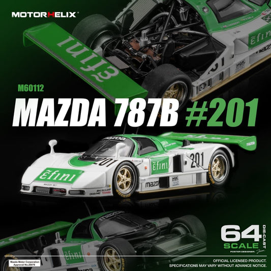 MotorHelix 1:64 Mazda Licensed Products - 787B Green-White #201 Livery (M60112)