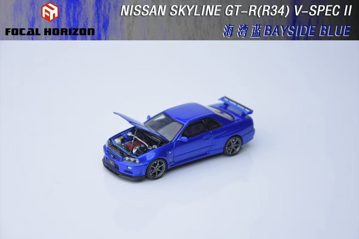 Focal Horizon 1:64 Diecast Nissan Skyline GT-R R34 V-SPEC-II Bayside Blue