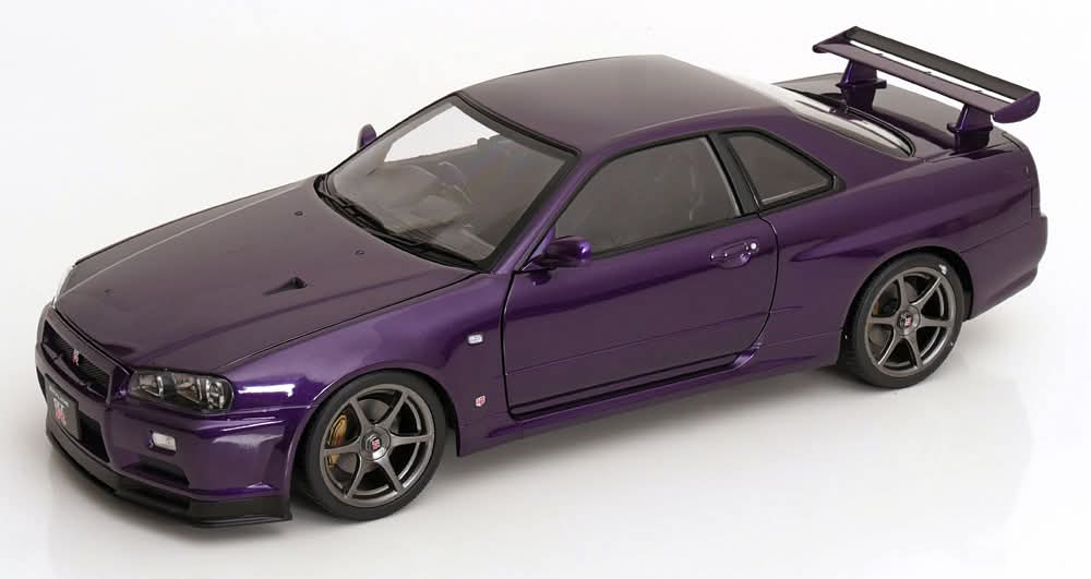 KK Scale 1:12 2001 Nissan Skyline GT-R R34 V-Spec II with OEM Rims Purple Metallic