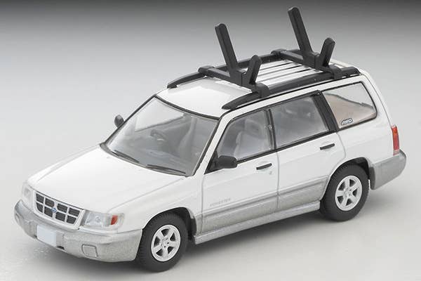 Tomica Limited Vintage 1:64 Subaru Forester Custom with kayak and figure White/Silver