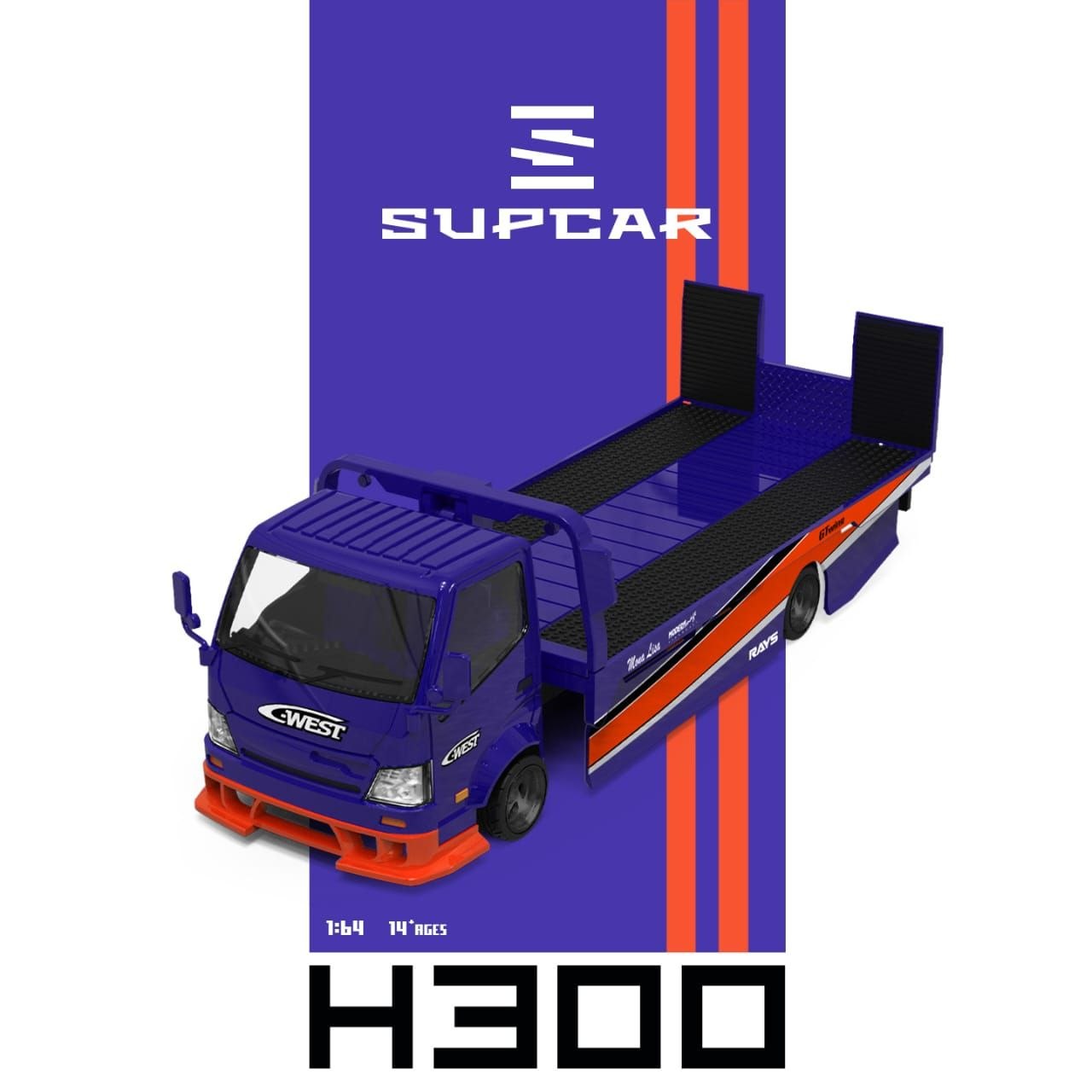 Supcar 1:64 Diecast H300 Tow Truck Fast & Furious 3 Tokyo Drift Blue/Orange Mona Lisa Livery (SC647256)
