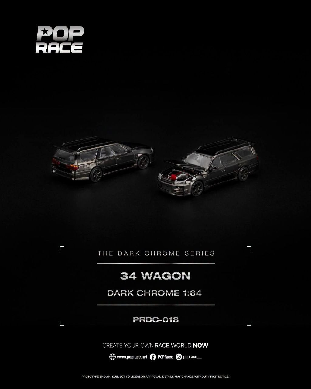 Pop Race 1:64 R34 Wagon Dark Chrome PRDC018