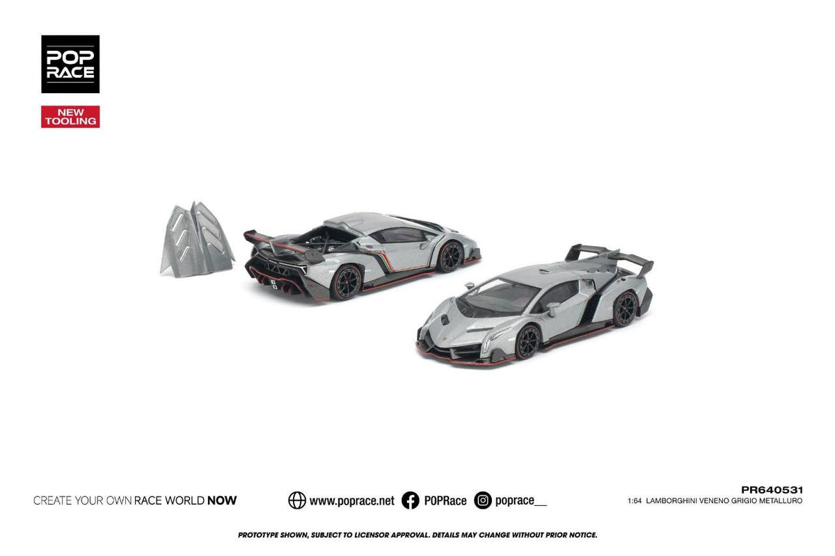 Pop Race 1:64 Lamborghini Veneno Grigio Metalluro *New Tooling* PR640531