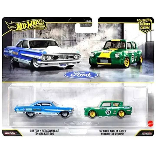 Hot Wheels 1:64 2 Pack Custom '64 Galaxie 500 & '67 Ford Anglia Racer Premium Car Culture Twin Pack