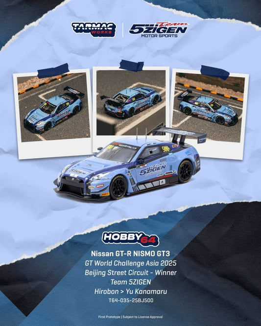 Tarmac Works 1:64 Nissan GT-R NISMO GT3 GT World Challenge Asia 2025 Beijing Street Circuit - Winner TEAM 5ZIGEN Hirobon/Yu Kanamaru