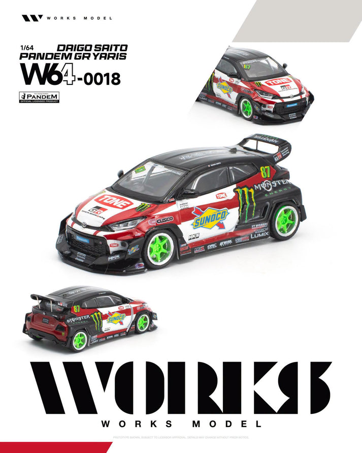 Works Model 1:64 Pandem GR Yaris Daigo Saito #0018