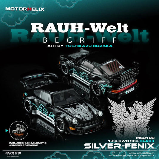 MotorHelix 1:64 RWB 964 *SILVER-FENIX* Art By Toshikazu Nozaka - Black
