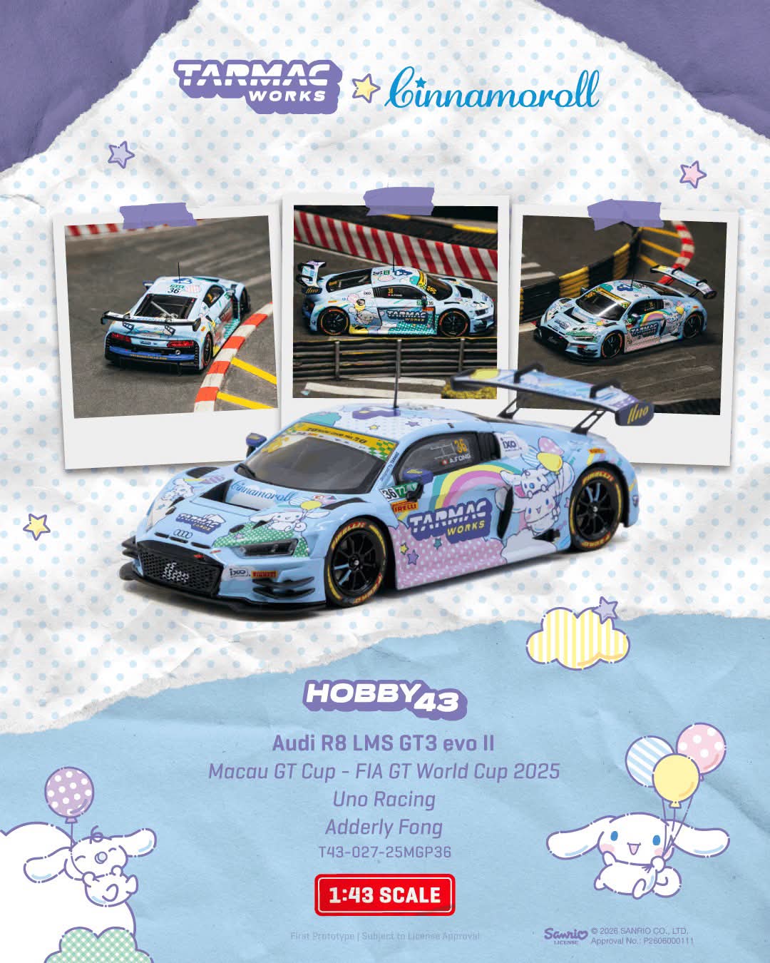 Tarmac Works 1:43 2025 Audi R8 LMS GT3 EVO II Macau GT CUP