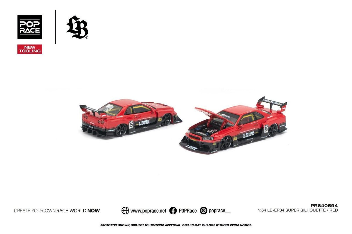 Pop Race 1:64 LB-ER34 Super Silhouette Red *New Tooling* PR640594