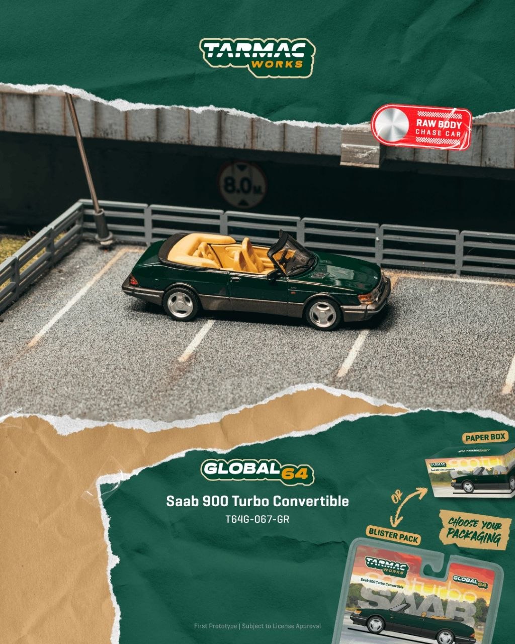 Tarmac Works 1:64 1997 Saab 900 Turbo Cabriolet Dark Green