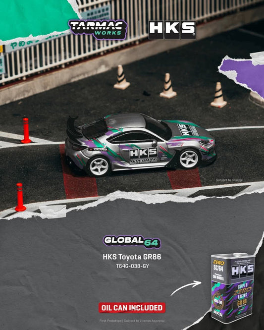 Tarmac Works 1:64 2024 Toyota GR86 in a HKS Limited Tin Can Grey