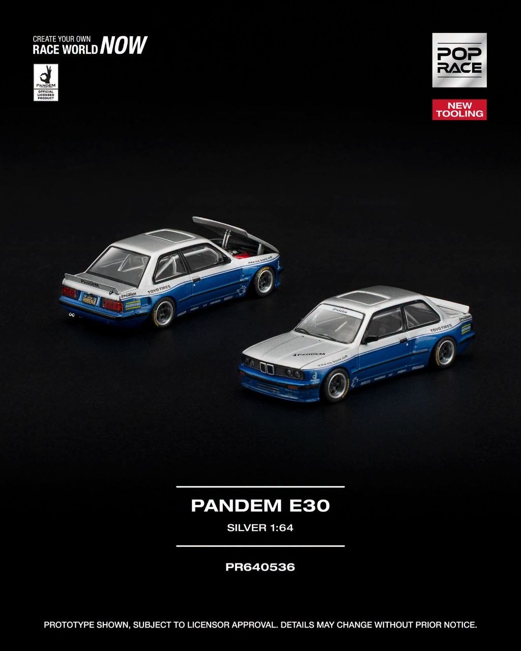 Pop Race 1:64 Pandem E30 Silver NEW TOOLING PR640536