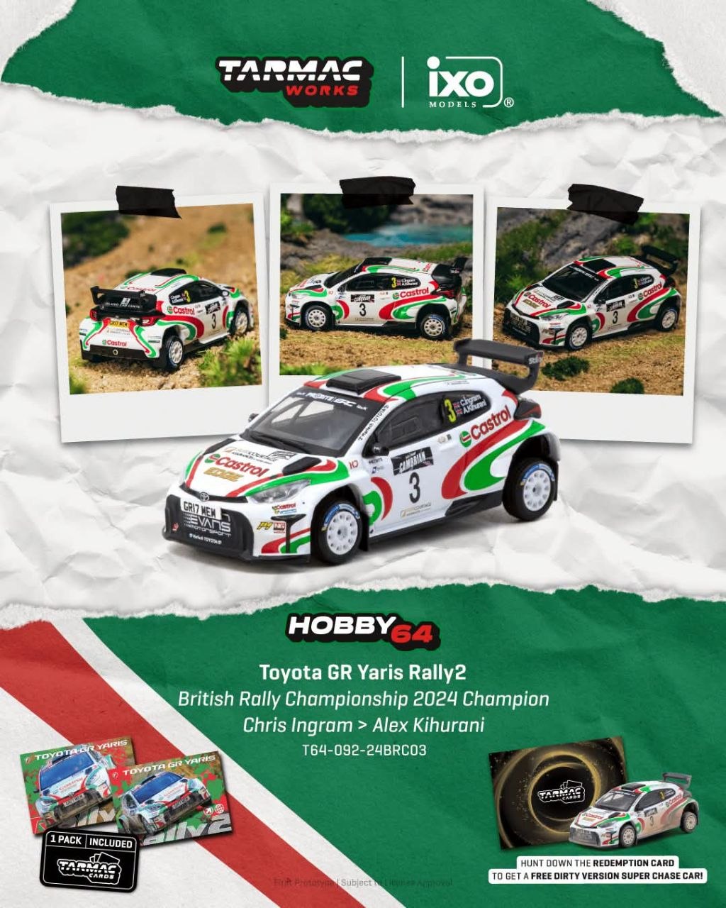 Tarmac Works 1:64 Toyota GR Yaris Rally2 British Rally Championship 2024 Champion Chris Ingram/Alex Kihurani