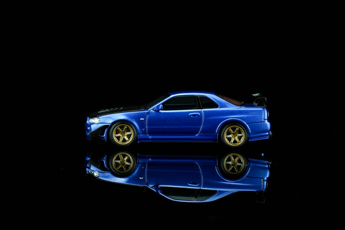 MotorHelix 1:64 Nissan Skyline GT-R (R34) Customized with GT Aero Kit Bayside Blue