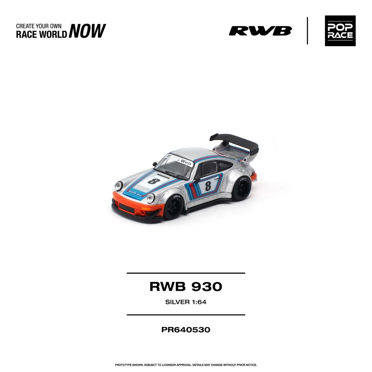 Pop Race 1:64 RWB 930 Silver PR640530