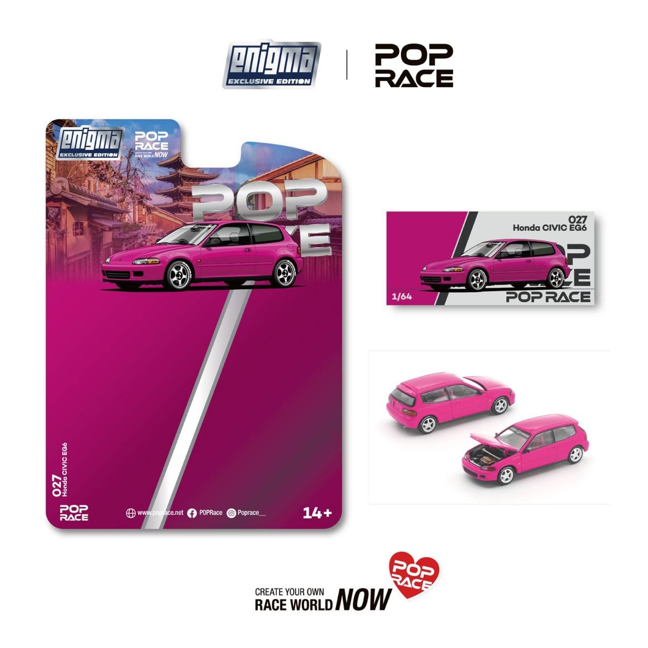 Pop Race 1:64 Honda Civic EG6 Pink *Enigma Exclusive*