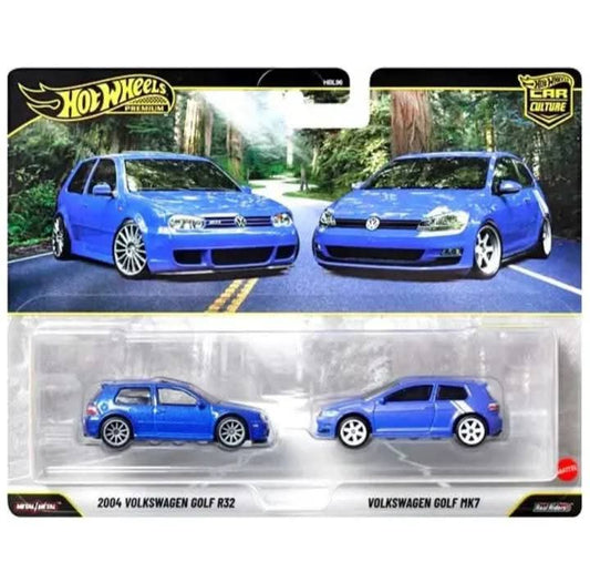 Hot Wheels 1:64 2 Pack 2004 Volkswagen Golf R32 & Volkswagen Golf MK7 Premium Car Culture Twin Pack