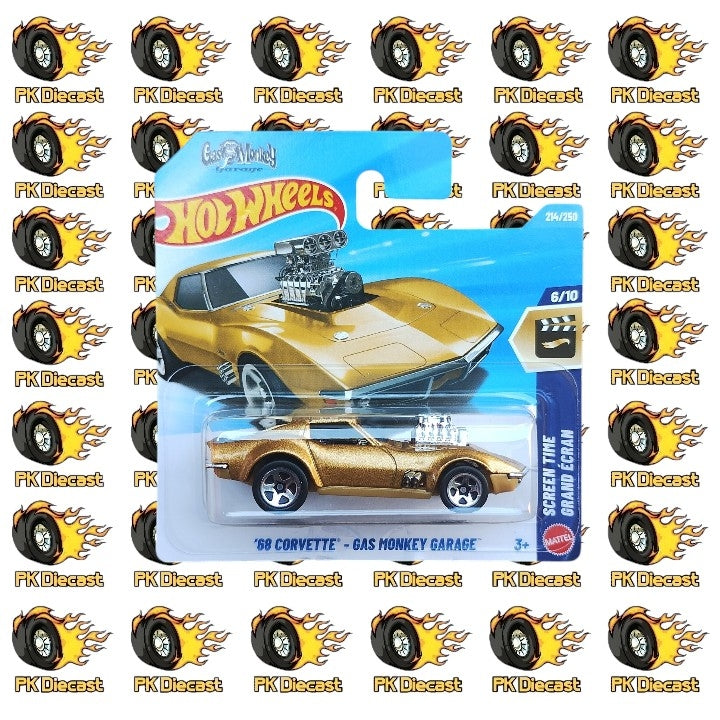 Hot Wheels 1:64 2024 1972 '68 Corvette Gas Monkey Garage Screen Time 214/250 Short Card