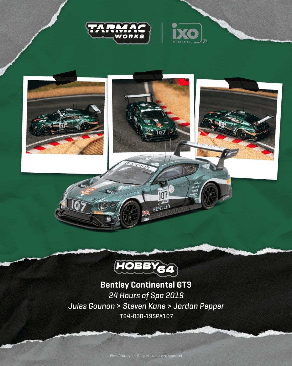 Tarmac Works 1:64 Bentley Continental GT3 24 Hours of Spa 2019 Jules Gounon/Steven Kane/Jordan Pepper