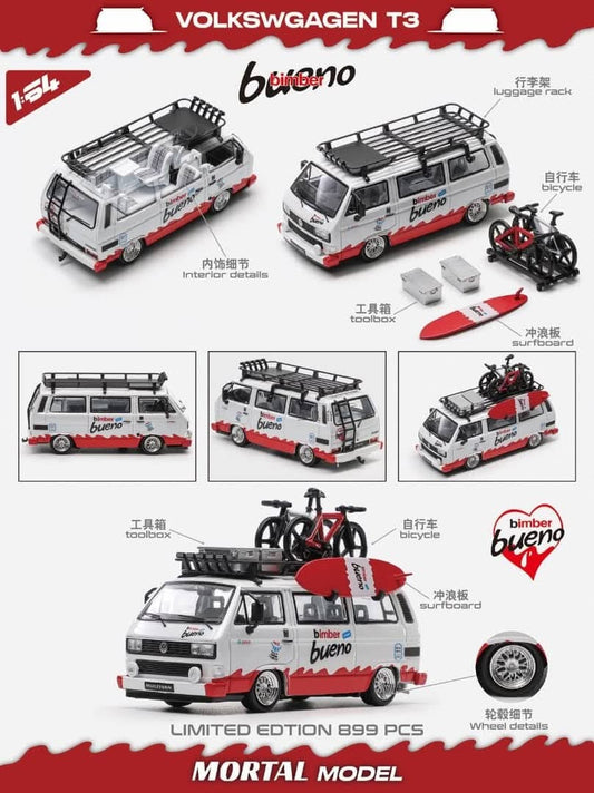 Mortal Model 1:64 Diecast Volkswagen T3 (Carrera Bus B32) Lowrider BBS Wheels White Bueno