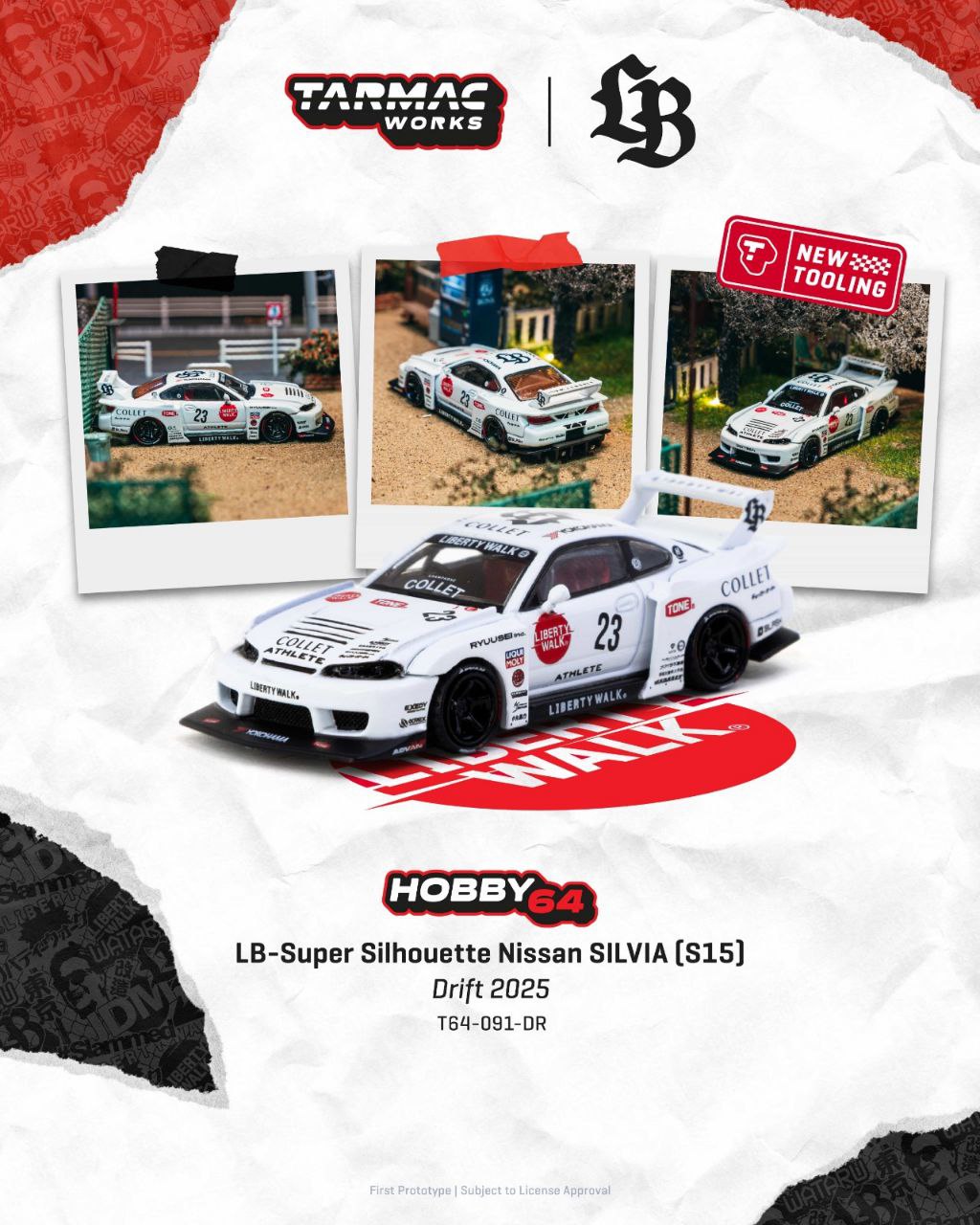 Tarmac Works 1:64 2025 Nissan Silvia (S15) LB-Super Silhouette White