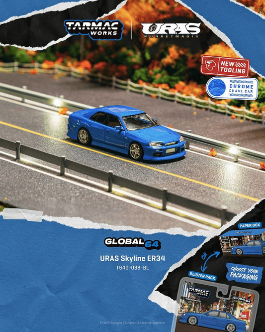 Tarmac Works 1:64 Nissan Skyline ER34 Uras Blue