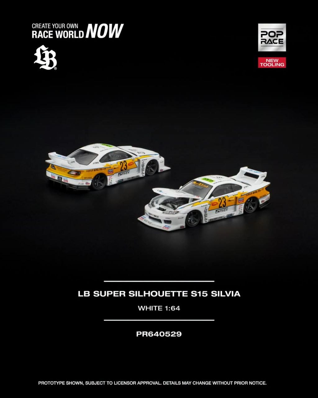 Pop Race 1:64 LB Super Silhouette S15 Silvia White NEW TOOLING PR640529